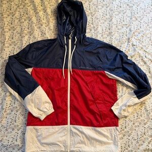 Eddie Bauer Navy, Red & White Hooded Colorblock Windbreaker